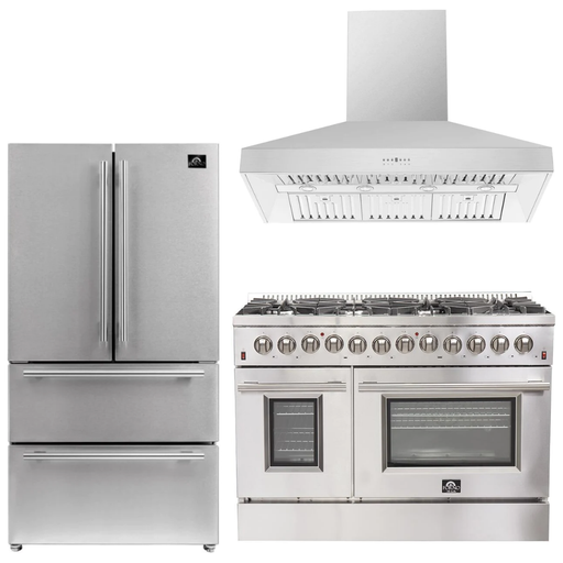 Forno Kitchen Appliance Packages Forno 48" Gas Burner, Electric Oven Range, Range Hood and 36" Refrigerator Appliance Package