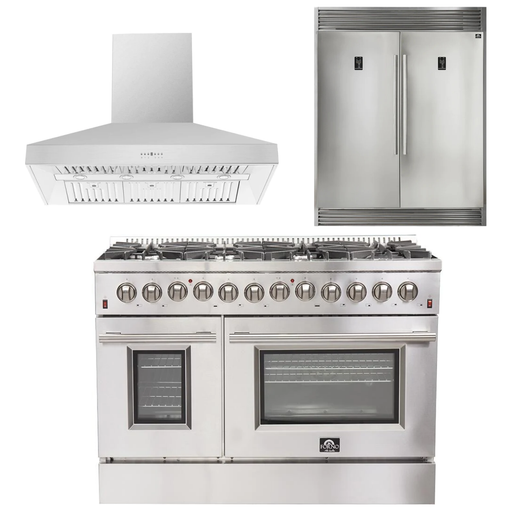Forno Kitchen Appliance Packages Forno 48" Gas Burner, Electric Oven Range, Range Hood and 60" Refrigerator Appliance Package