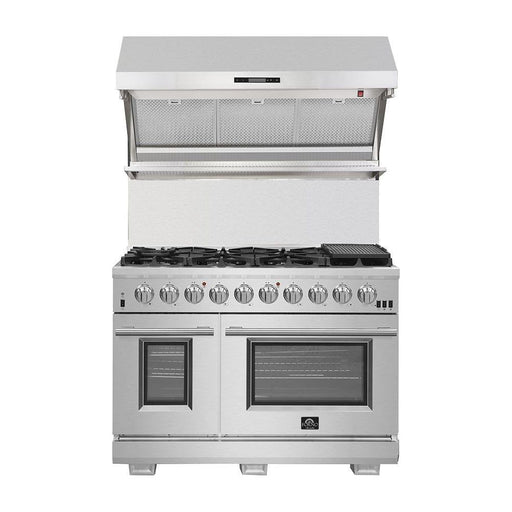 Forno 48" Gas Range, Premium Hood, 56" Pro-Style Refrigerator and Stainless Steel Dishwasher Pro Appliance Package