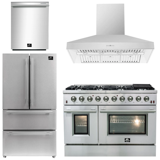 Forno Kitchen Appliance Packages Forno 48" Gas Range, Range Hood, 36" Refrigerator and Dishwasher Appliance Package