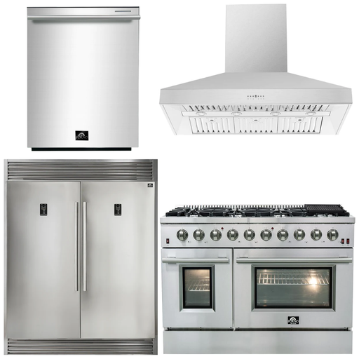 Forno 48" Gas Range, Range Hood, 60" Refrigerator and Dishwasher Appliance Package