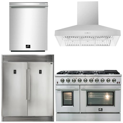 Forno Kitchen Appliance Packages Forno 48" Gas Range, Range Hood, 60" Refrigerator and Dishwasher Appliance Package