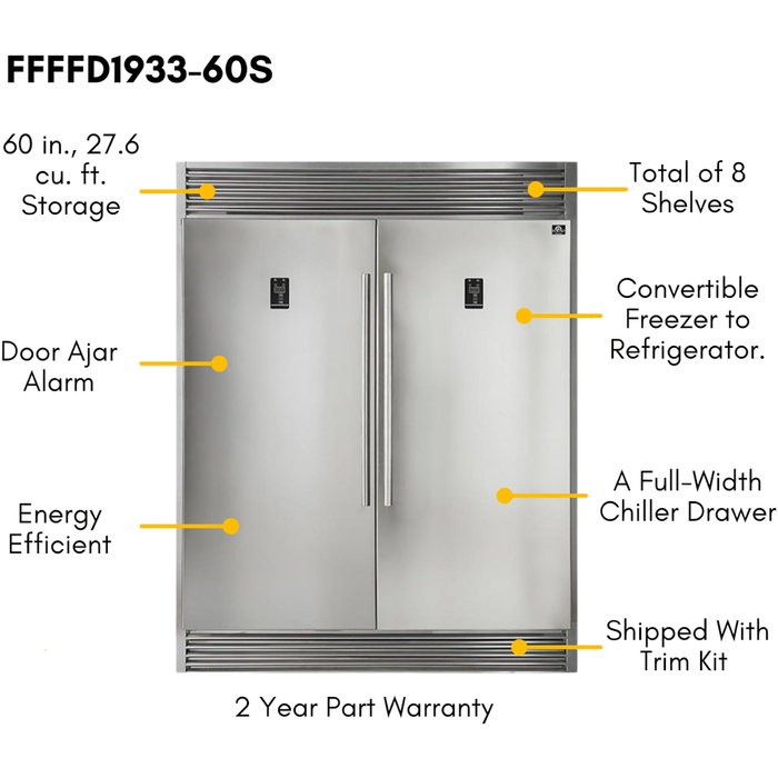 Forno 48" Gas Range, Range Hood, 60" Refrigerator, Dishwasher and Microwave Drawer Appliance Package