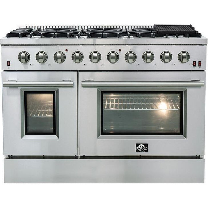 Forno Kitchen Appliance Packages Forno 48" Gas Range + Range Hood + Refrigerator + Microwave Drawer + Dishwasher + Wine Cooler Appliance Package