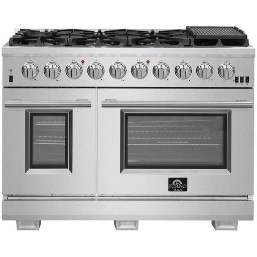 Forno 48" Gas Range, Refrigerator with Water Dispenser, Microwave Drawer and Stainless Steel 3-Rack Dishwasher Pro Appliance Package