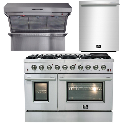 Forno Kitchen Appliance Packages Forno 48" Gas Range + Wall Mount Range Hood + Dishwasher Appliance Package