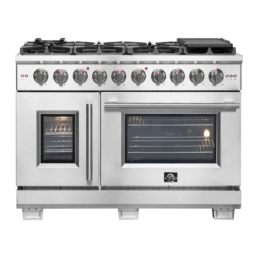 Forno 48-Inch Capriasca Dual Fuel Range with 8 Gas Burners, 160,000 BTUs & French Door Electric Oven in Stainless Steel (FFSGS6387-48)