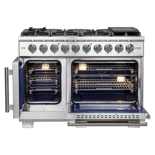 Forno 48-Inch Capriasca Dual Fuel Range with 8 Gas Burners, 160,000 BTUs & French Door Electric Oven in Stainless Steel (FFSGS6387-48)