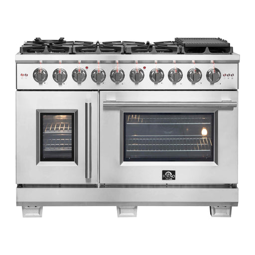 Forno Ranges Forno 48-Inch Capriasca Dual Fuel Range with 8 Gas Burners, 160,000 BTUs & French Door Electric Oven in Stainless Steel (FFSGS6387-48)