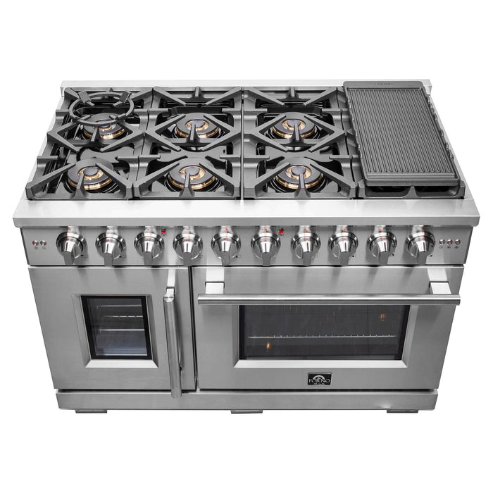Forno Ranges Forno 48-Inch Capriasca Dual Fuel Range with 8 Gas Burners, 160,000 BTUs & French Door Electric Oven in Stainless Steel (FFSGS6387-48)