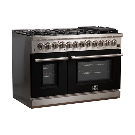 Forno Ranges Forno 48-Inch Capriasca Dual Fuel Range with 8 Gas Burners and 240v Electric Oven in Stainless Steel with Black Door (FFSGS6187-48BLK)