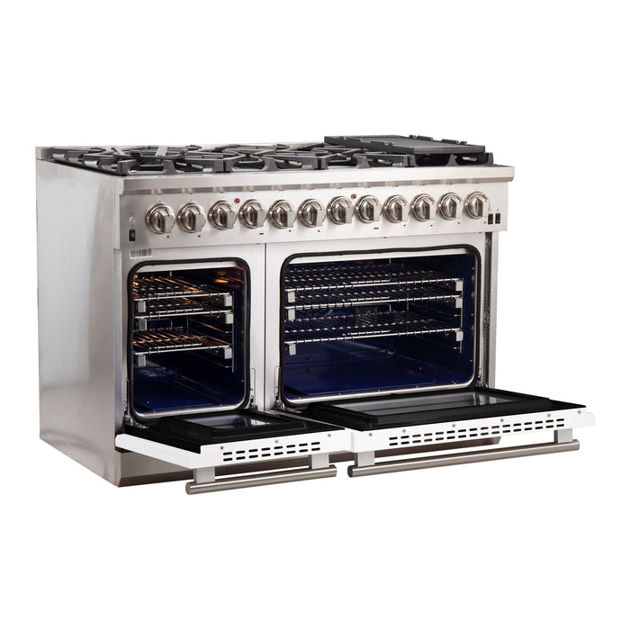 Forno 48-Inch Capriasca Dual Fuel Range with 8 Gas Burners and 240v Electric Oven in Stainless Steel with White Door (FFSGS6187-48WHT)