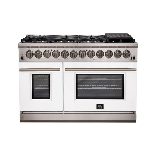 Forno Ranges Forno 48-Inch Capriasca Dual Fuel Range with 8 Gas Burners and 240v Electric Oven in Stainless Steel with White Door (FFSGS6187-48WHT)