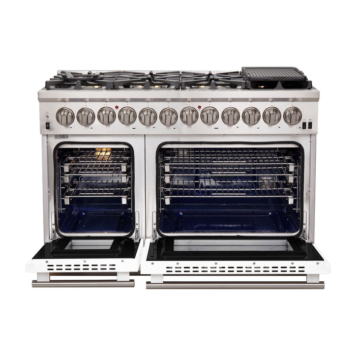 Forno Ranges Forno 48-Inch Capriasca Dual Fuel Range with 8 Gas Burners and 240v Electric Oven in Stainless Steel with White Door (FFSGS6187-48WHT)