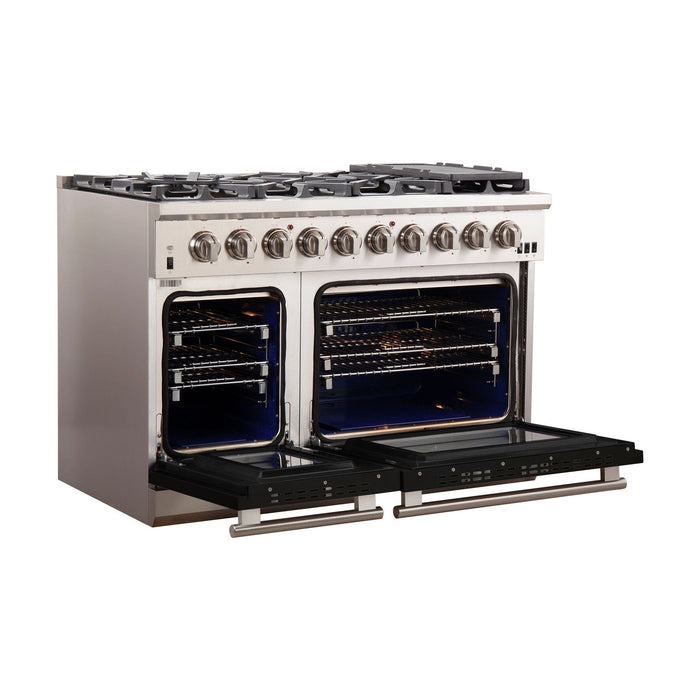 Forno 48-Inch Capriasca Gas Range with 8 Gas Burners and Convection Oven in Stainless Steel with Black Door (FFSGS6260-48BLK)