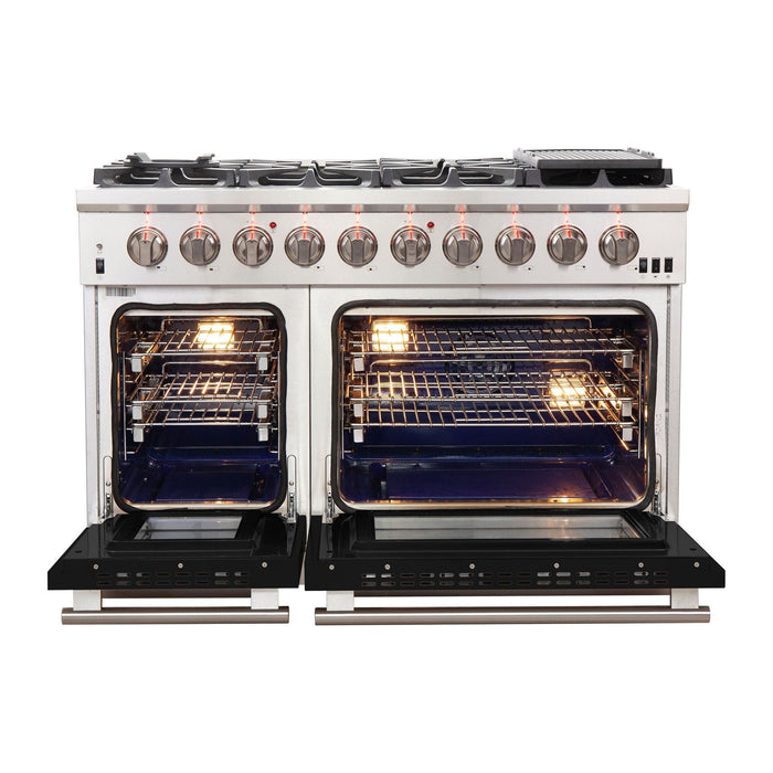 Forno Ranges Forno 48-Inch Capriasca Gas Range with 8 Gas Burners and Convection Oven in Stainless Steel with Black Door (FFSGS6260-48BLK)