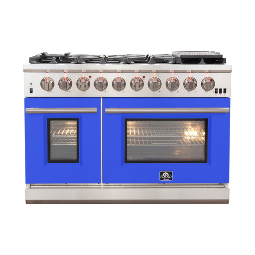 Forno Ranges Forno 48-Inch Capriasca Gas Range with 8 Gas Burners and Convection Oven in Stainless Steel with Blue Door (FFSGS6260-48BLU)