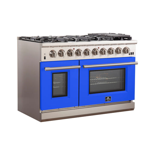Forno Ranges Forno 48-Inch Capriasca Gas Range with 8 Gas Burners and Convection Oven in Stainless Steel with Blue Door (FFSGS6260-48BLU)