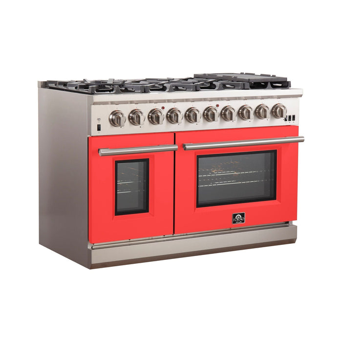 Forno 48-Inch Capriasca Gas Range with 8 Gas Burners and Convection Oven in Stainless Steel with Red Door (FFSGS6260-48RED)