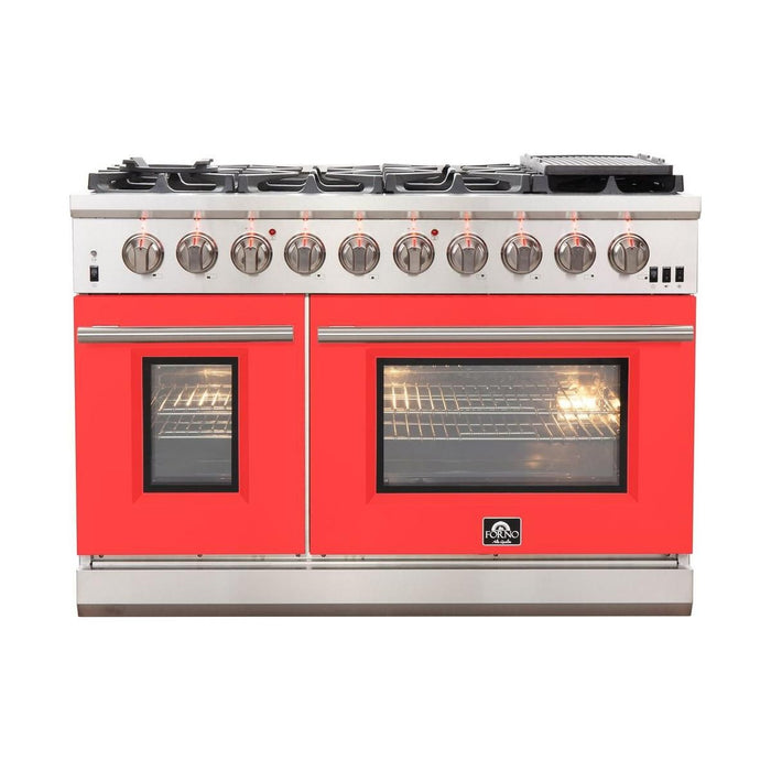 Forno 48-Inch Capriasca Gas Range with 8 Gas Burners and Convection Oven in Stainless Steel with Red Door (FFSGS6260-48RED)