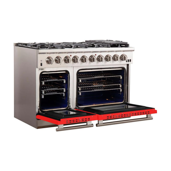 Forno Ranges Forno 48-Inch Capriasca Gas Range with 8 Gas Burners and Convection Oven in Stainless Steel with Red Door (FFSGS6260-48RED)