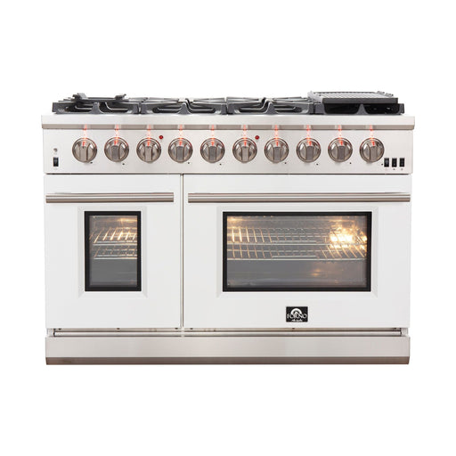 Forno Ranges Forno 48-Inch Capriasca Gas Range with 8 Gas Burners and Convection Oven in Stainless Steel with White Door (FFSGS6260-48WHT)