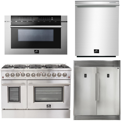 Forno Kitchen Appliance Packages Forno 48 Inch Dual Fuel Range, 60 Inch Refrigerator, Microwave Drawer and Dishwasher Appliance Package