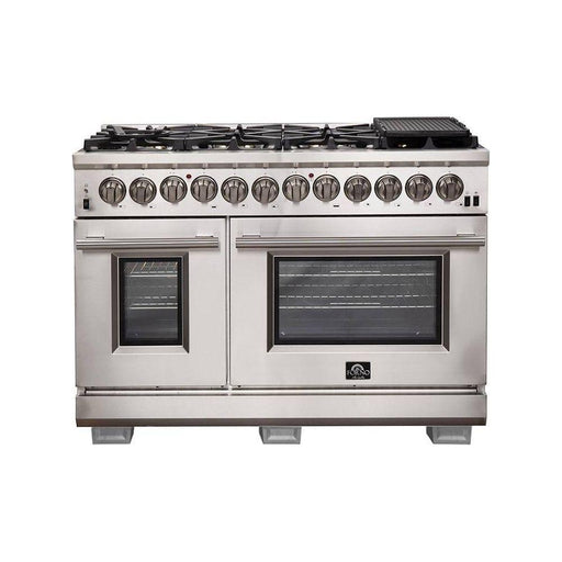 Forno 48-Inch Dual Fuel Range, French Door Refrigerator, and Dishwasher In Stainless Steel Appliance Package