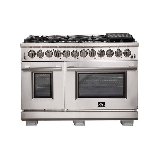 Forno Kitchen Appliance Packages Forno 48-Inch Dual Fuel Range, French Door Refrigerator, and Dishwasher In Stainless Steel Appliance Package