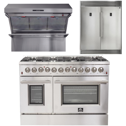Forno Kitchen Appliance Packages Forno 48 Inch Dual Fuel Range, Wall Mount Range Hood and 60 Inch Refrigerator Appliance Package