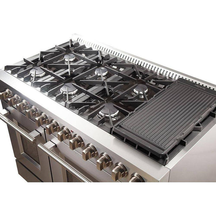 Forno 48-Inch Galiano Dual Fuel Range with 240v Electric Oven - 8 Burners, Griddle, and Double Oven FFSGS6156-48