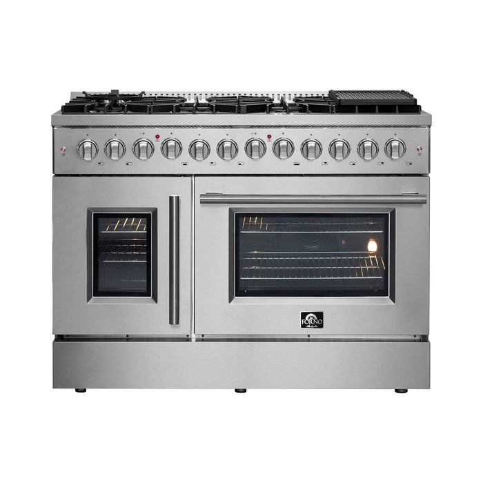 Forno 48-Inch Galiano Dual Fuel Range with 8 Gas Burners, 107,000 BTUs, & French Door Electric Oven in Stainless Steel (FFSGS6356-48)