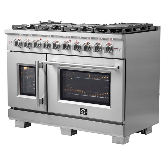 Forno 48-Inch Galiano Dual Fuel Range with 8 Gas Burners, 107,000 BTUs, & French Door Electric Oven in Stainless Steel (FFSGS6356-48)