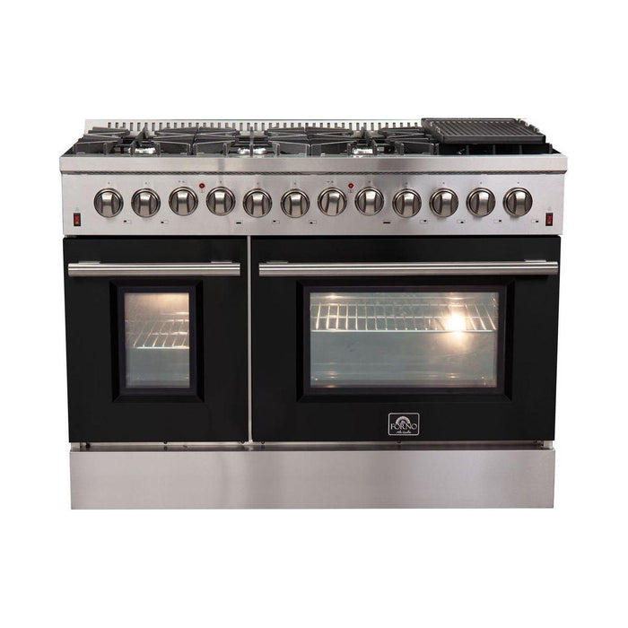 Forno 48-Inch Galiano Dual Fuel Range with 8 Gas Burners and 240v Electric Oven in Stainless Steel with Black Door (FFSGS6156-48BLK)