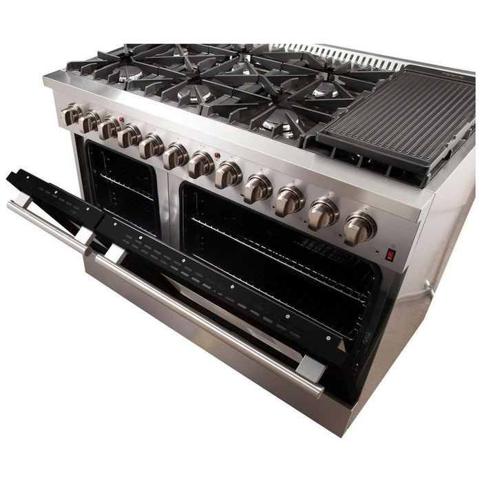 Forno 48-Inch Galiano Dual Fuel Range with 8 Gas Burners and 240v Electric Oven in Stainless Steel with Black Door (FFSGS6156-48BLK)