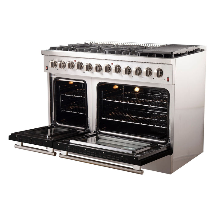 Forno 48-Inch Galiano Dual Fuel Range with 8 Gas Burners and 240v Electric Oven in Stainless Steel with Black Door (FFSGS6156-48BLK)