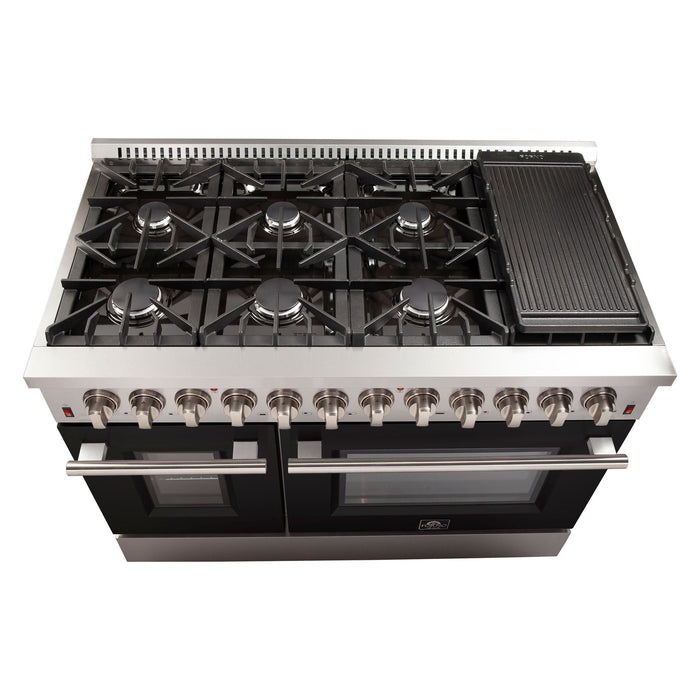 Forno Ranges Forno 48-Inch Galiano Dual Fuel Range with 8 Gas Burners and 240v Electric Oven in Stainless Steel with Black Door (FFSGS6156-48BLK)