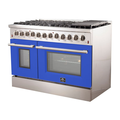 Forno 48-Inch Galiano Dual Fuel Range with 8 Gas Burners and 240v Electric Oven in Stainless Steel with Blue Door (FFSGS6156-48BLU)