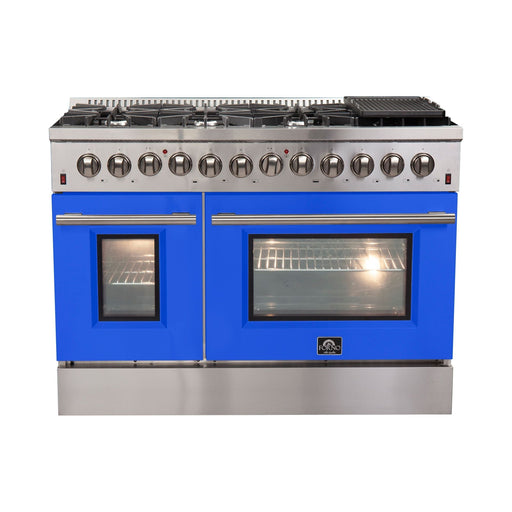 Forno Ranges Forno 48-Inch Galiano Dual Fuel Range with 8 Gas Burners and 240v Electric Oven in Stainless Steel with Blue Door (FFSGS6156-48BLU)