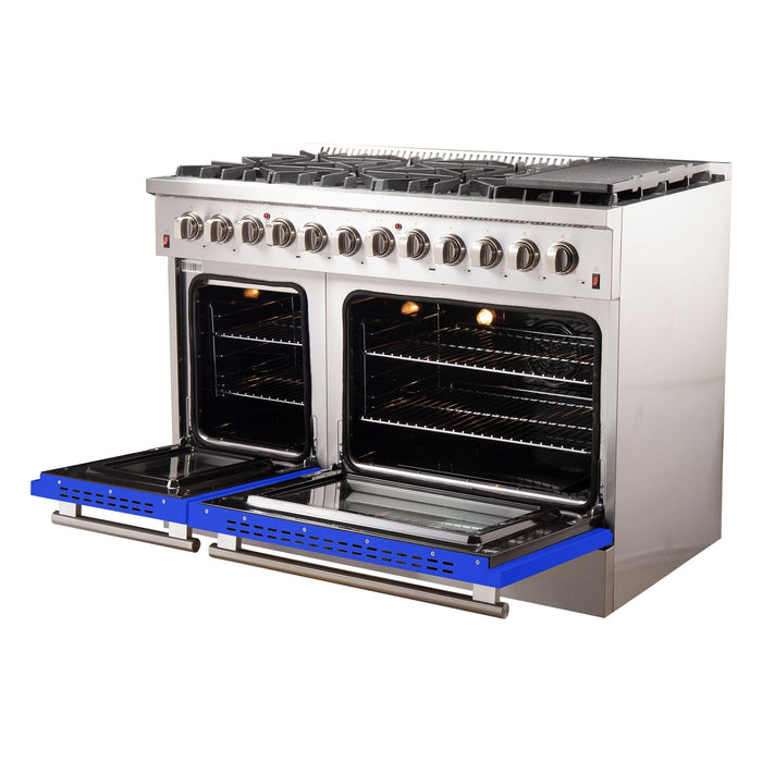 Forno Ranges Forno 48-Inch Galiano Dual Fuel Range with 8 Gas Burners and 240v Electric Oven in Stainless Steel with Blue Door (FFSGS6156-48BLU)
