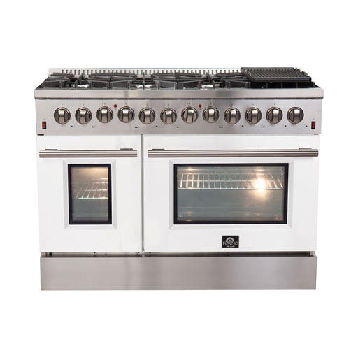 Forno Ranges Forno 48-Inch Galiano Dual Fuel Range with 8 Gas Burners and 240v Electric Oven in Stainless Steel with White Door (FFSGS6156-48WHT)