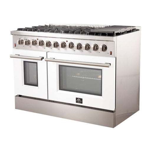 Forno Ranges Forno 48-Inch Galiano Dual Fuel Range with 8 Gas Burners and 240v Electric Oven in Stainless Steel with White Door (FFSGS6156-48WHT)