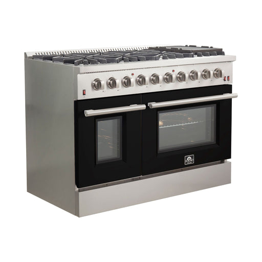 Forno Ranges Forno 48-Inch Galiano Gas Range with 8 Gas Burners and Convection Oven in Stainless Steel with Black Door (FFSGS6244-48BLK)