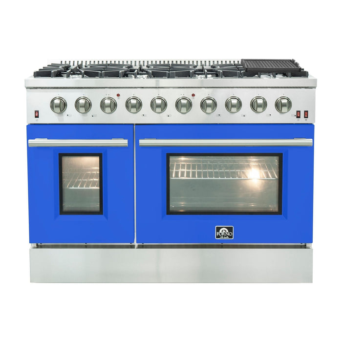 Forno 48-Inch Galiano Gas Range with 8 Gas Burners and Convection Oven in Stainless Steel with Blue Door (FFSGS6244-48BLU)