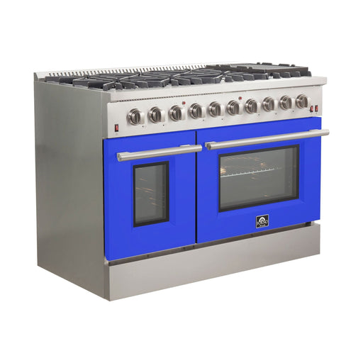 Forno 48-Inch Galiano Gas Range with 8 Gas Burners and Convection Oven in Stainless Steel with Blue Door (FFSGS6244-48BLU)