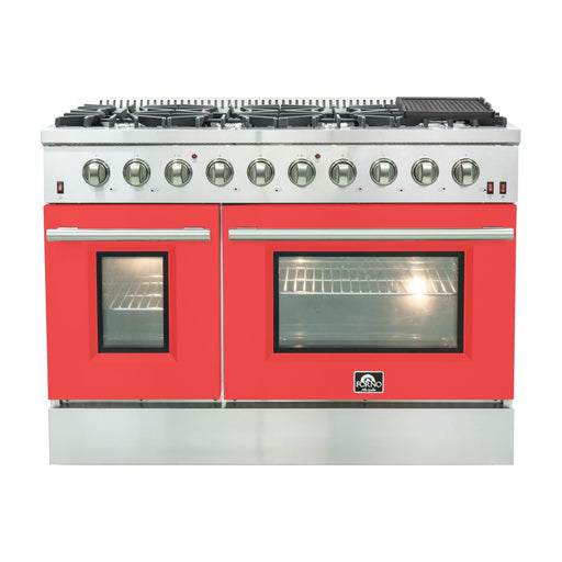 Forno Ranges Forno 48-Inch Galiano Gas Range with 8 Gas Burners and Convection Oven in Stainless Steel with Red Door (FFSGS6244-48RED)