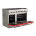 Forno Ranges Forno 48-Inch Galiano Gas Range with 8 Gas Burners and Convection Oven in Stainless Steel with Red Door (FFSGS6244-48RED)