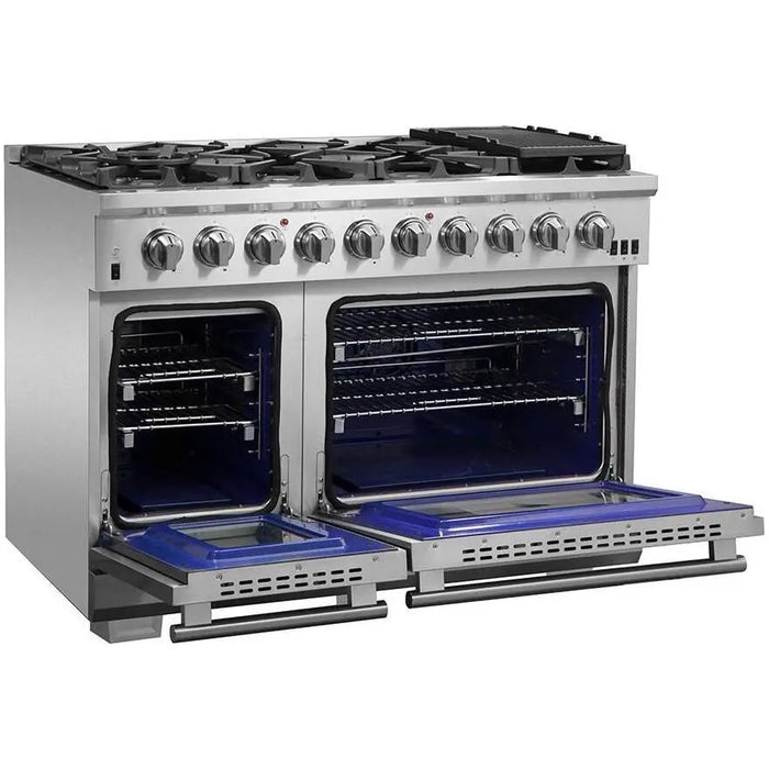 Forno 48 Inch Gas Burner/Electric Oven Pro Range, Refrigerator, Microwave Drawer and Dishwasher Appliance Package