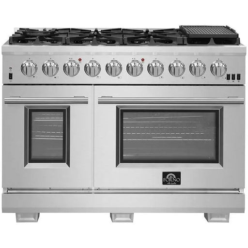 Forno 48 Inch Gas Burner/Electric Oven Pro Range, Wall Mount Range Hood and Microwave Drawer Appliance Package