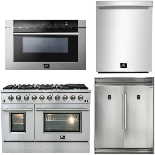 Forno Kitchen Appliance Packages Forno 48 Inch Gas Range, 60 Inch Refrigerator, Microwave Drawer and Dishwasher Appliance Package